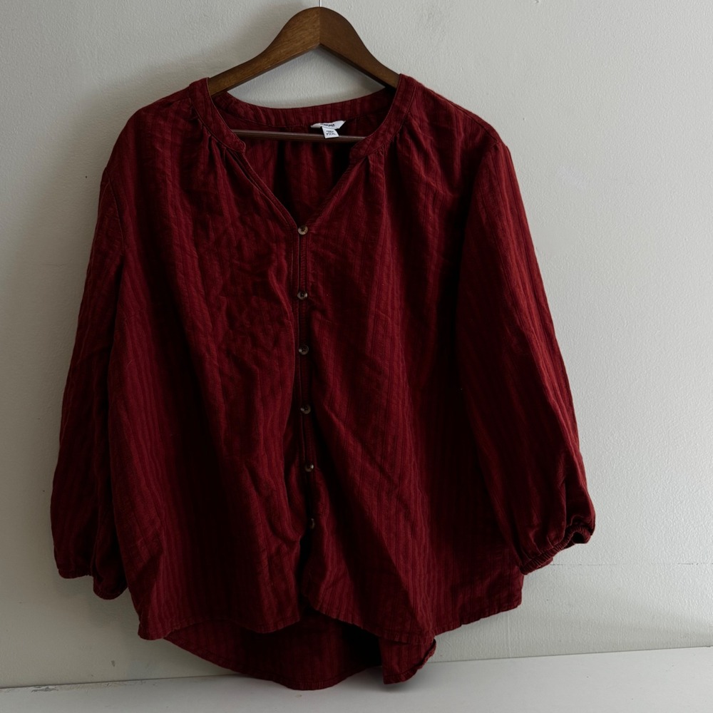Sonoma Women's PXXL Rust Textured Stripe Button Blouse Cotton Blend Boho Indie